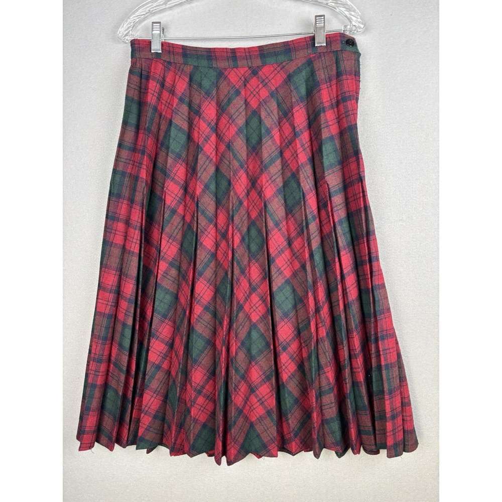 Sag Harbor Skirt Women's M Red Tartan Plaid Wool Blend Pleats Pleated USA 3559